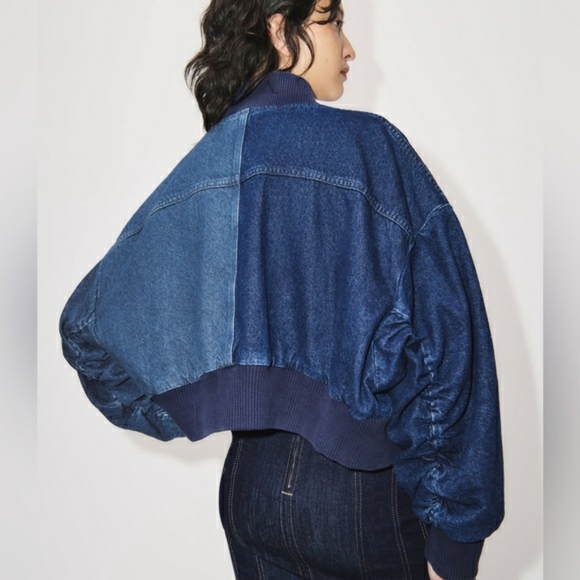 ZARA The Contrast Denim Bomber Jacket - Picture 5 of 13